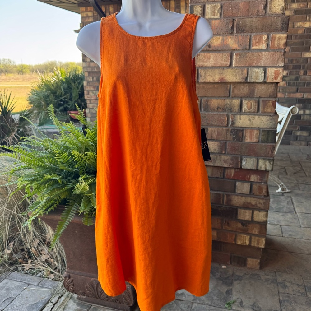 New York & Company; Sleeveless Orange Linen A-Line Dress; Small NWT
